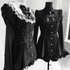Y2k Aesthetic Lolita Style Bow Dress Shorts Set Japanese Women Gothic Lace Flare Sleeve Button Shirt Dress Punk Party Mini Dress - Matrix-studios.com