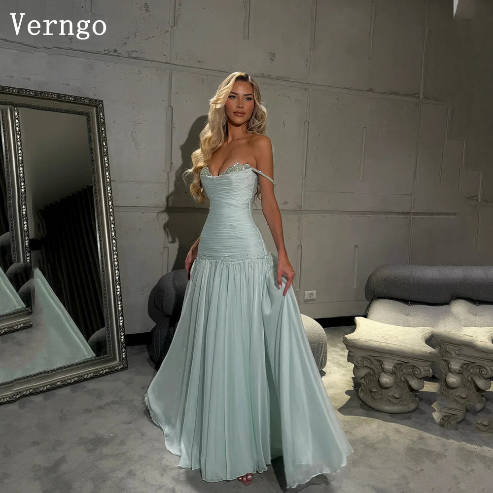 Verngo Blue Chiffon Evening Dress Off The Shoulder Mermaid Party Dresses Appliques Prom Dresses 2026Customized شارون سعيد - Matrix Studios
