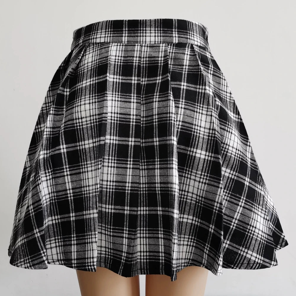 Gothic Sweet Women Pleated Skirt Fashion Plaid Mini High Waist Chic Skirt Kawaii Summer Casual Ladies Plaid Pleated Skirt - Matrix-studios.com