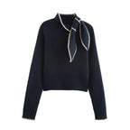 2025 Winter New Sweet and Fashionable Stand up Collar Long Sleeve Bow Decoration Knitted Sweater for Women - Matrix Studios
