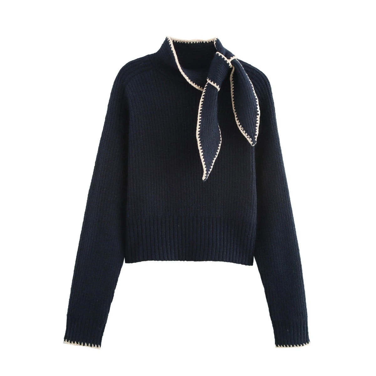 2025 Winter New Sweet and Fashionable Stand up Collar Long Sleeve Bow Decoration Knitted Sweater for Women - Matrix Studios