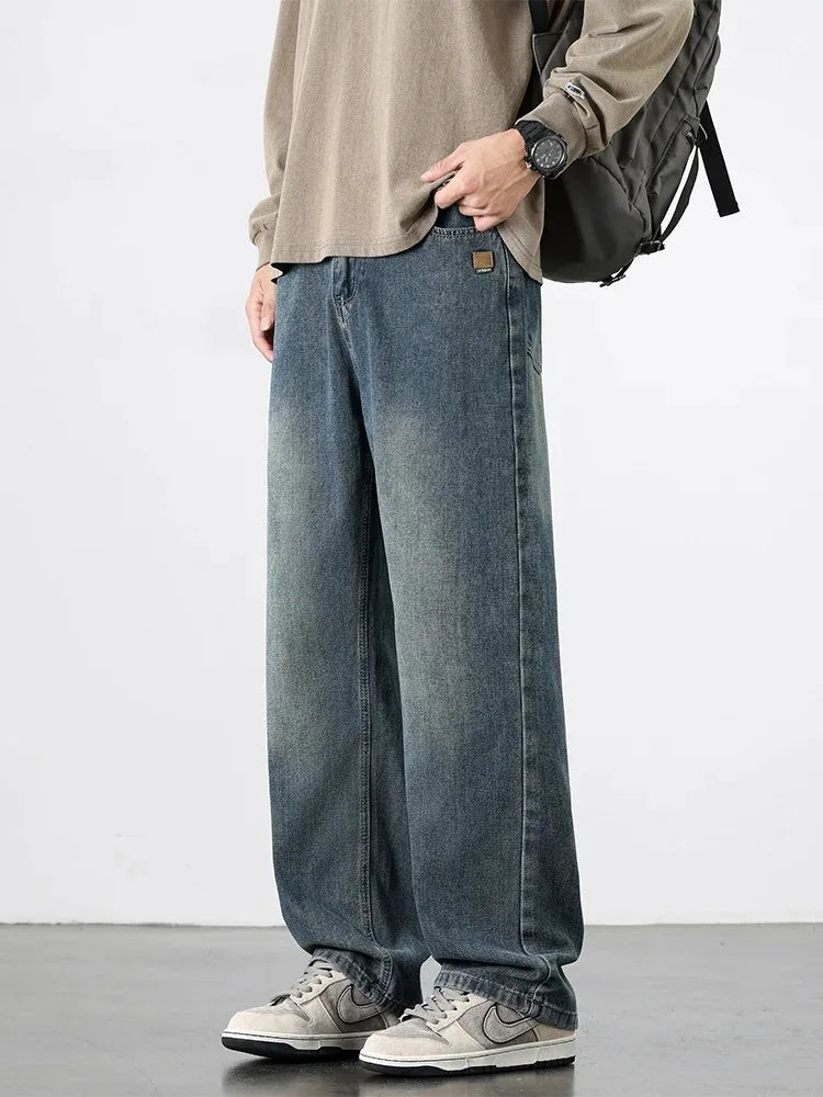 Spring Autumn American Retro Straight Jeans Men Streetwear Korean Fashion Loose Baggy Wide Leg Denim Pants Male Casual Trousers - Matrix Studios