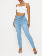 Women'S High-Waisted Stretch Denim Jeans - Sexy Slim Fit with Butt Lifting, Casual Style, Light Blue, All-Season Comfort, High W - Matrix-studios.com
