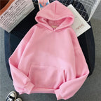 2024Autumn Casual Women's Solid Hoodie Comfortable Strecth Sweatshirts Loose Pocket Warm Clothes Fashion Street Female Pullovers - Matrix-studios.com