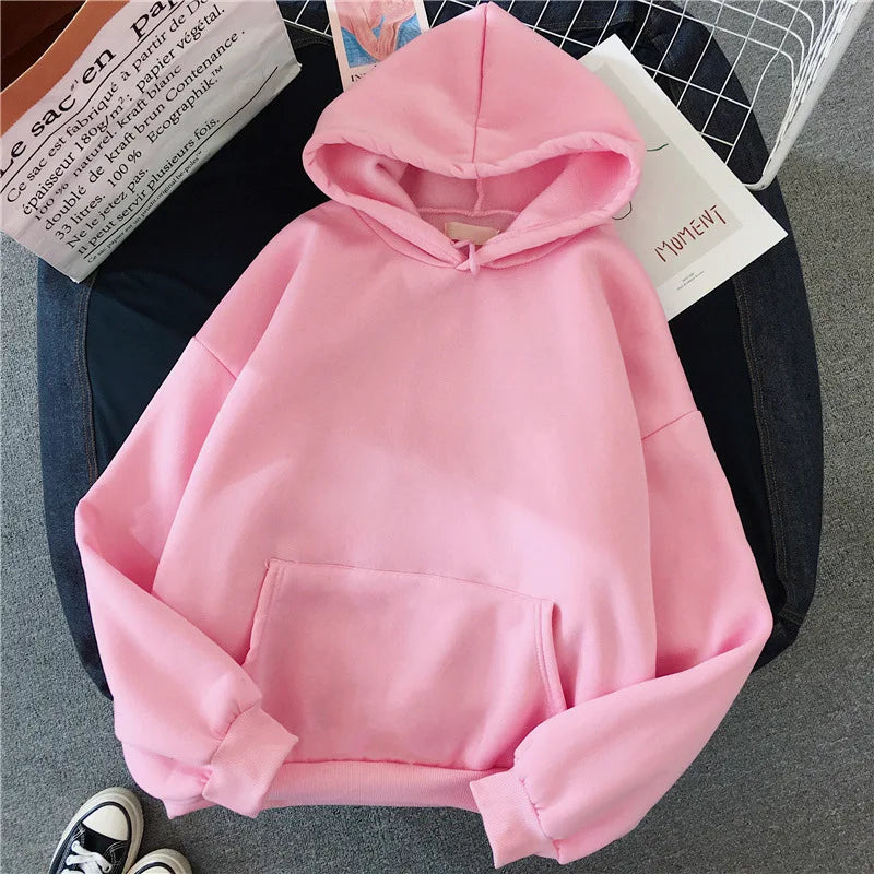 2024Autumn Casual Women's Solid Hoodie Comfortable Strecth Sweatshirts Loose Pocket Warm Clothes Fashion Street Female Pullovers - Matrix-studios.com