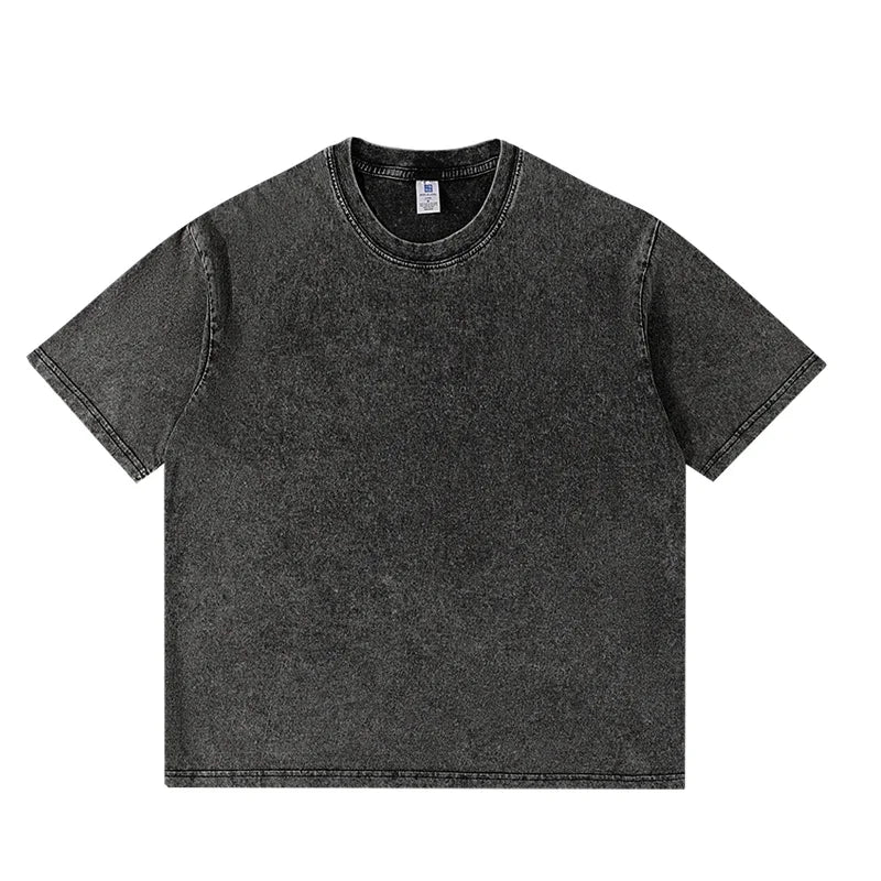 250gsm Men's Washed Vintage T-Shirts Street Hip Hop Retro Punk T Shirt Women Harajuku Casual Cotton Short Sleeve Acid Wash Tops