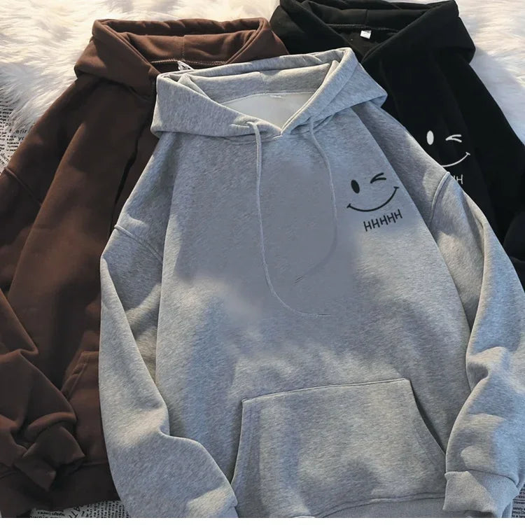 Men's Smiling Face Funny Fashion Couple Hooded Sweater American Heavyweight Loose Thickened Cashmere Boys' Hoodie Pullover Top - Matrix Studios