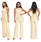 Bling Bling Sequined Club Jumpsuit Sexy Women O-neck Elegant Shiny Sliver Gold Sequins Straight Romper Overalls - Matrix Studios