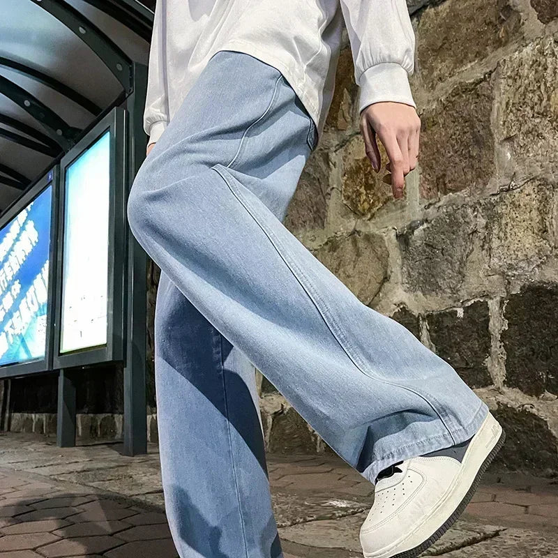 New Streetwear Loose Jeans Men Korean Style Fashion Loose Straight Wide Leg Pants Men's Brand Clothing Black Light Blue - Matrix Studios