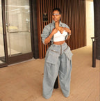 Denim Two Piece Sets Women Coat Jacket Wide Leg Pants Jeans Suits Matching Sets Trousers Outfits 2025 Y2k Streetwear Party - Matrix-studios.com