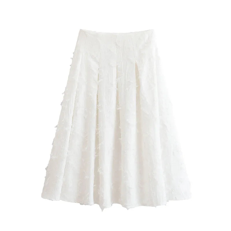 HH Women Tassel Sets White Turn-Down Collar Single-Breasted Shirts+High Waist Zipper A-Line Long Skirts Female Holiday Suit - Matrix-studios.com