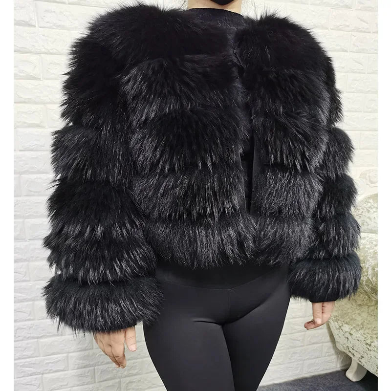 MAOMAOKONG Super Hot Winter Women Luxury Thick Real Raccoon Fur Coat Natural Fox Fur Jacket Plus Size Furry Jackets Female Vest - Matrix Studios