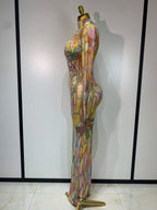 Sparkly Rhinestone Stretchy Mesh See Through Dress Women Performance Dancer Costume Rompers Party Nightclub Stage Outfit - Matrix Studios