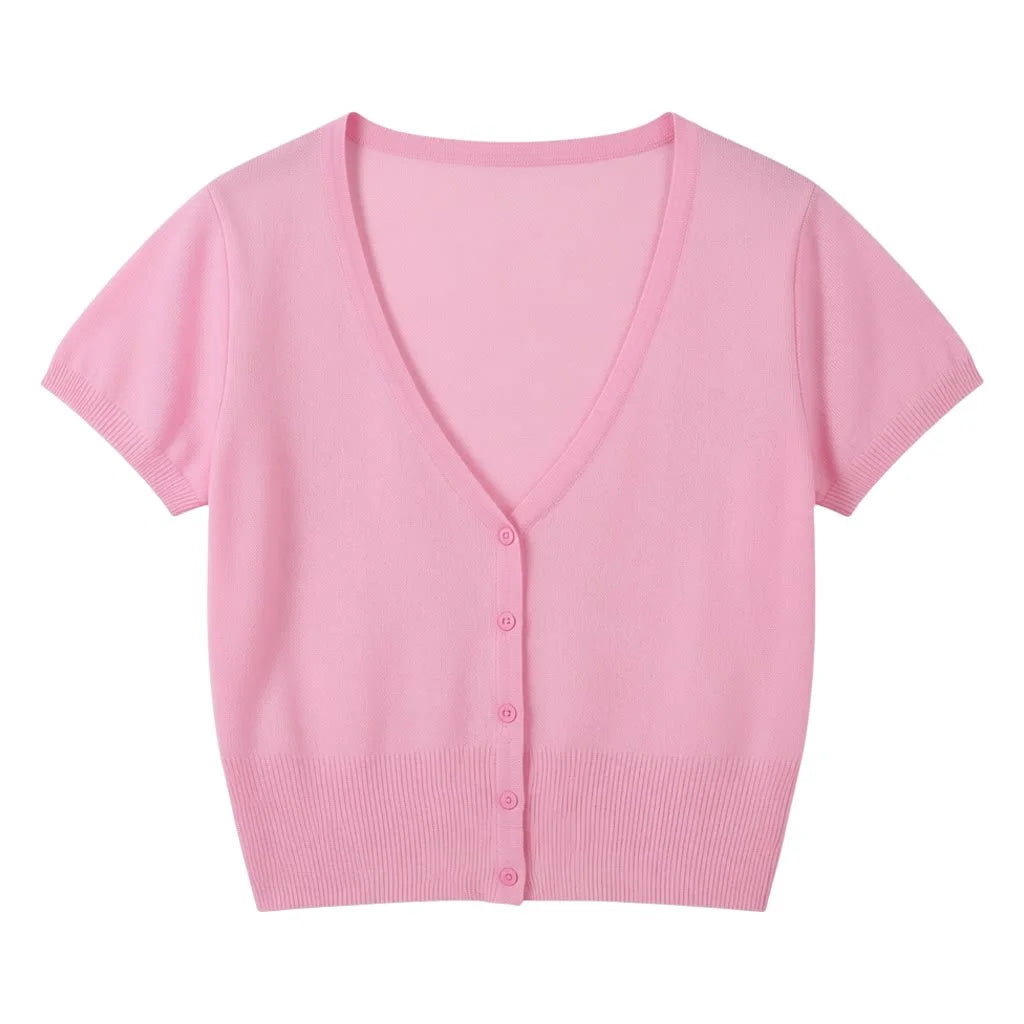 Outerwear Jerseys Summer Cardigan Women Cropped Blouses Korean Fashion Style Cute V-neck Women's Coat Black Bolero Woman Basic - Matrix Studios