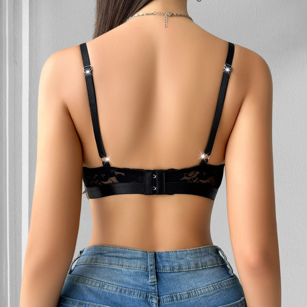 Women Lingerie Sheer Floral Lace Wire-Free No Pad Bra Underwear Adjustable Strap Unlined Brassiere Lingerie Elegant Women's Bras - Matrix Studios
