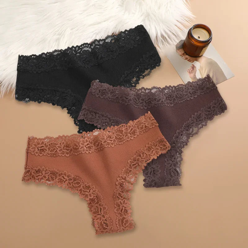 3Pcs/set Women Cotton Lace Panties Floral Intimate Underwear Trendy Patchwork Lace Briefs Female Soft Underpants Lingerie S-XL - Matrix Studios