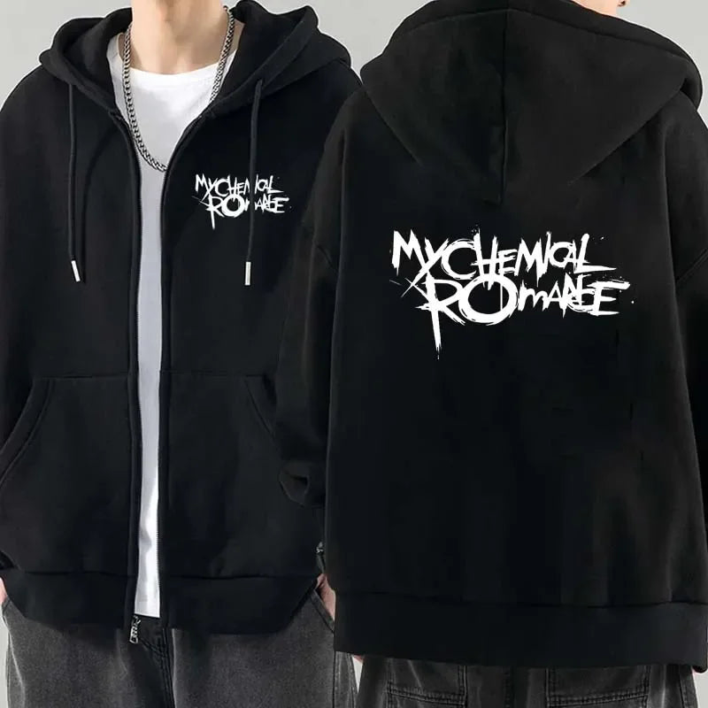 Men Fashion Hoodies Jacket Coats My Chemical Romance Mcr Dead Zipper Hoodie Top Loose Black Parade Punk Emo Zip Up Sweatshirt - Matrix Studios
