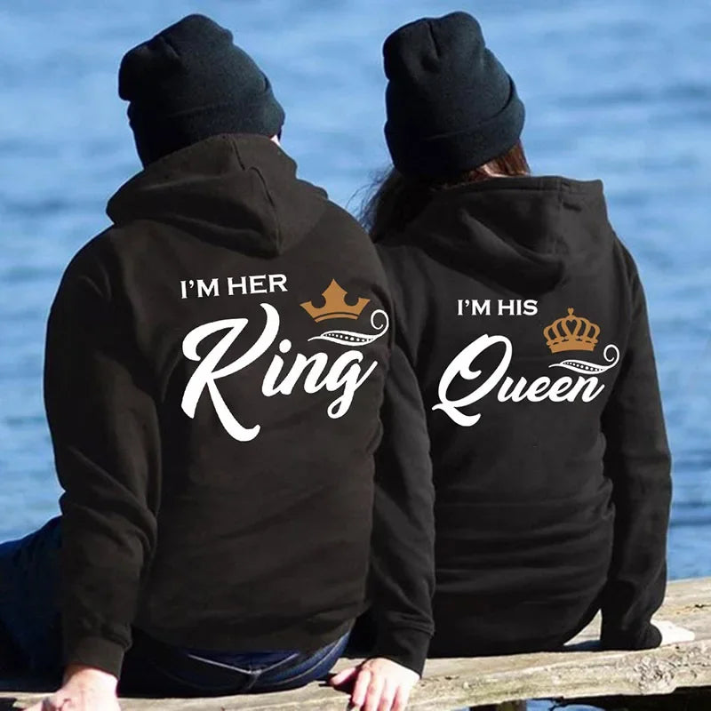 Printing Her King or His Queen Lover Hoodies Harajuku Fashion Casual Womens Men Clothing Lovers Sweatshirt  Couple Hoodies - Matrix Studios