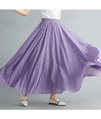 28-Color Mori Girl Literary Cotton Linen Dress Elastic Waist A-line Expansion Skirt Solid Color Ethnic Style Women Long Skirts - Matrix-studios.com