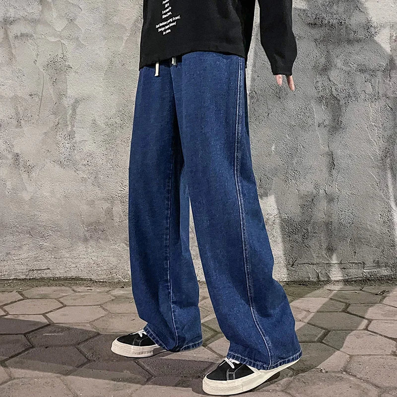 New Streetwear Loose Jeans Men Korean Style Fashion Loose Straight Wide Leg Pants Men's Brand Clothing Black Light Blue - Matrix Studios