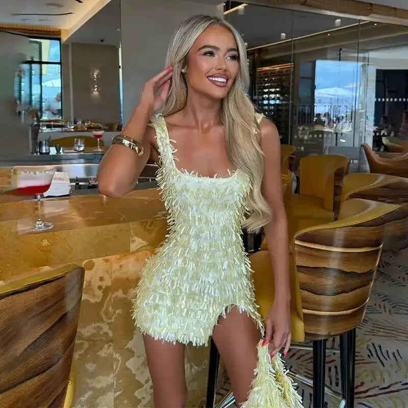 Avrilyaan Colorful Diamond Pattern Sequin Slit Sexy Dress Women 2025 Elegant Party Dress Backless Mini Summer Dress Vestidos - Matrix-studios.com