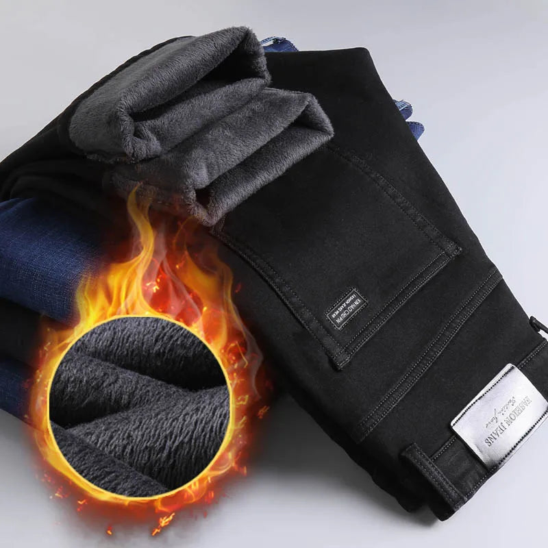 Winter Warm Jeans Men's Slim Straight Elastic Denim Pants Casual Male Clothing Fashion Plush Trousers New Hot Sale Fashion Jeans - Matrix Studios