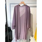 Beach Vacation Summer Women Long Cover-Ups Korean Fashion Casual New Loose Sunscreen Shawl Oversized Solid Chiffon Cardigan Tops - Matrix Studios