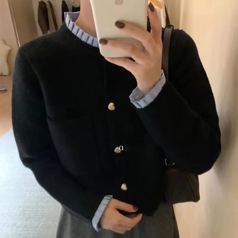 Women's Clothing 2025 Autumn New Love Button Knitted Cardigan Jacket Lazy Style Sweet Fashion Sweater Tops - Matrix Studios