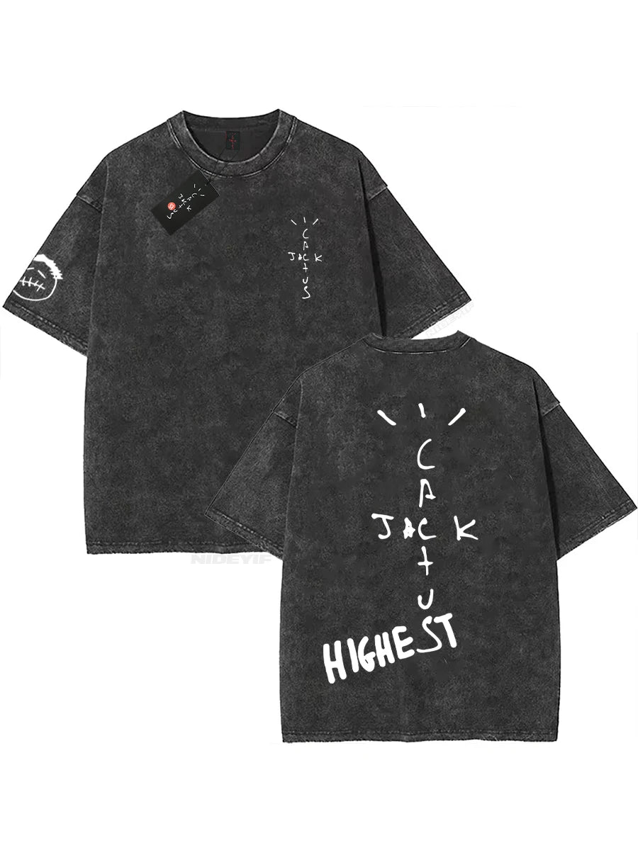 100% Cotton Oversized T Shirt For Men Women HipHop Washed T Shirts cactus jack Short Sleeve Gift Tops look mom i can fly K39