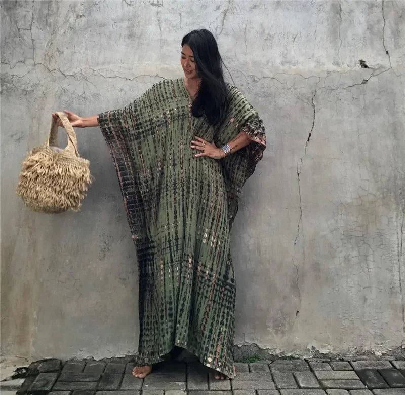 2026 Summer Bohemian Striped Print Women Beach Dress Bathing Suit Cover Up Summer Tunic for Woman Beachwear Robe De Plage Kaftan - Matrix Studios