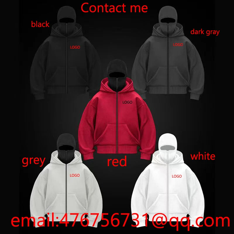 Men and women Y2K Gothic Harajuku winter new item double hooded sweatshirt men's hooded mask zipper sportswear - Matrix Studios