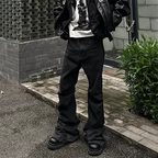 Streetwear Black Glue Coated Boot Cut for Men and Women Straight Baggy Casual Flare Pants Oversized Loose Denim Trousers - Matrix Studios