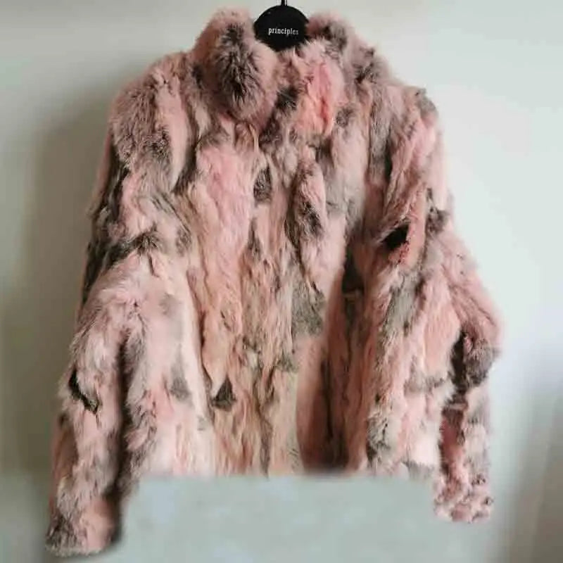 2023 New Women Real Rabbit Fur Mandarin Collar Coat Natural Pure Genuine Whole Skin Fur Jacket Full Pelt Fur Customize WSR61 - Matrix Studios