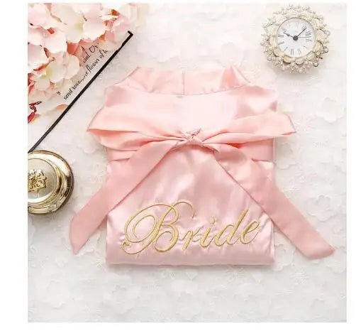 Bride Bridesmaid Wedding Robe Embroidery Kimono Bathrobe Gown Nightgown Casual Satin Short Women Sexy Nightwear Sleepwear - Matrix-studios.com