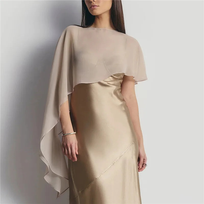 Womens Sheer Chiffon Irregular Cape Shawl Elegant Asymmetrical Mesh Bolero Shrug for Wedding Evening Party Formal Dress Cover Up - Matrix Studios