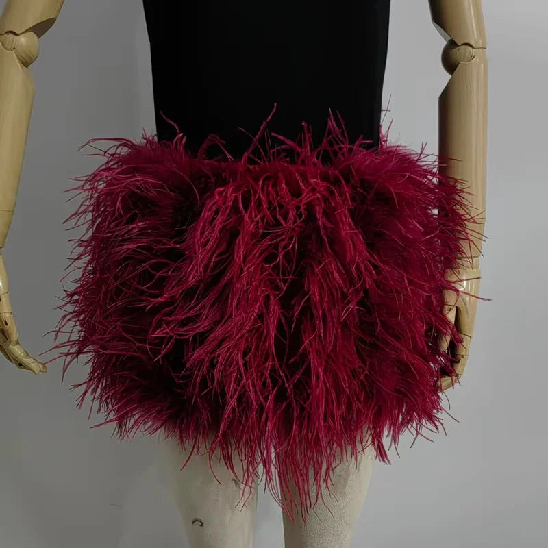 Real feather mini skirt, elastic waist sexy clothing, club, party dance party carnival short skirt can be customized in size - Matrix Studios