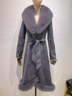 2023 Winter New Rabbit Fur Integrated Women's Coat Long  Genuine Leather Fur Fox Fur Collar Slim Fit Coat - Matrix Studios