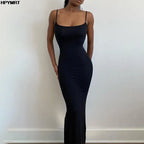 Satin Slip Sleeveless Backless Slim Sexy Maxi Dress 2022 Spring Women Party Y2K Concise Bodycon Elegant Dresses Female Clothing - Matrix-studios.com