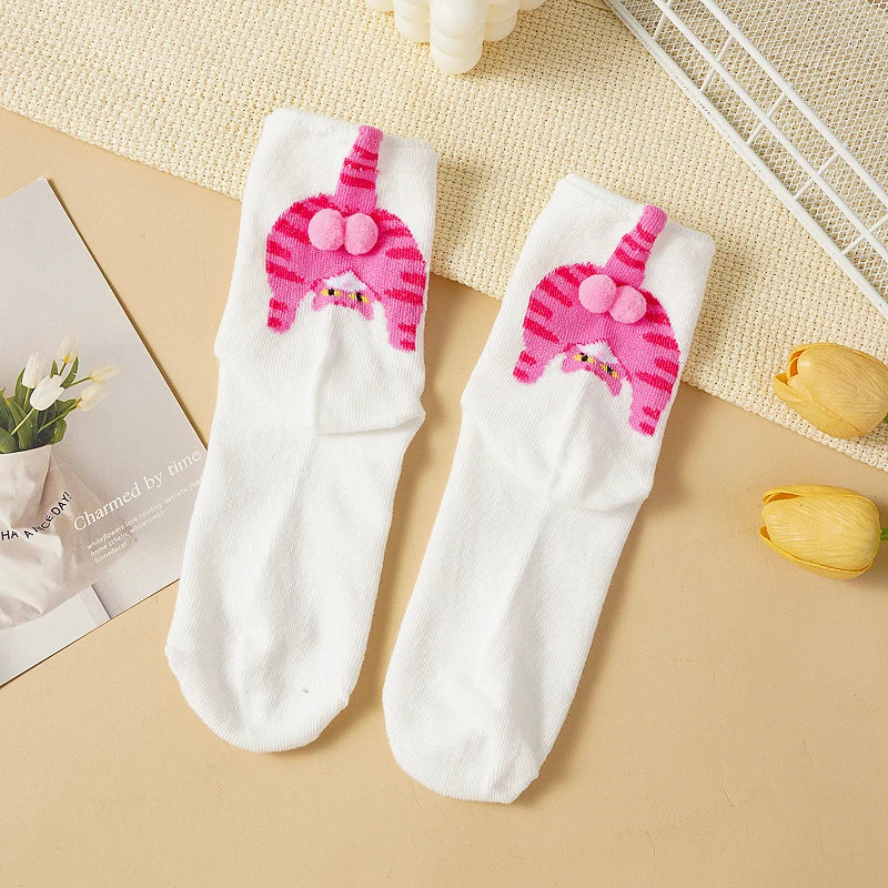 Cartoon 3D Cat Egg Design Middle Tube Socks for Women Soft Breathable Cute and Funny Couple Socks Spring Autumn Cute - Matrix Studios