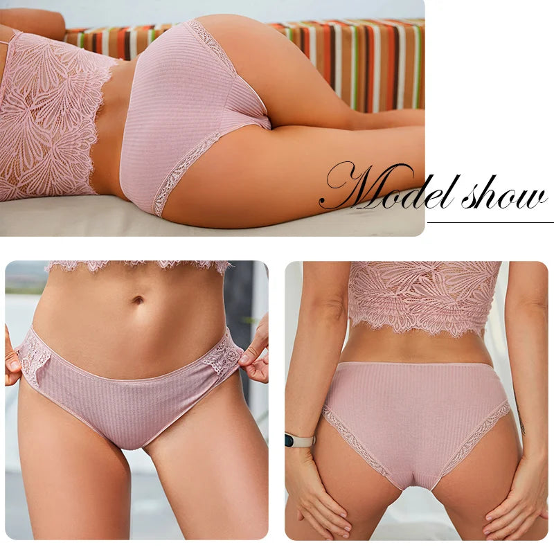 FINETOO 3Pcs/set Women Cotton Panties M-2XL Low-Rise Underwear Trendy Patchwork Lace Briefs Female Soft Underpants Lingerie 2022 - Matrix Studios