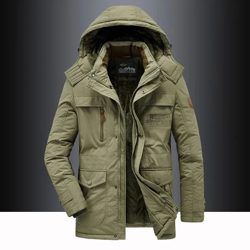 New Winter Men Hooded Parkas Casual Long Down Jackets Fleece Warm Tooling Jackets Good Quality Male Outdoors Winter Coats Size 5 - Matrix Studios