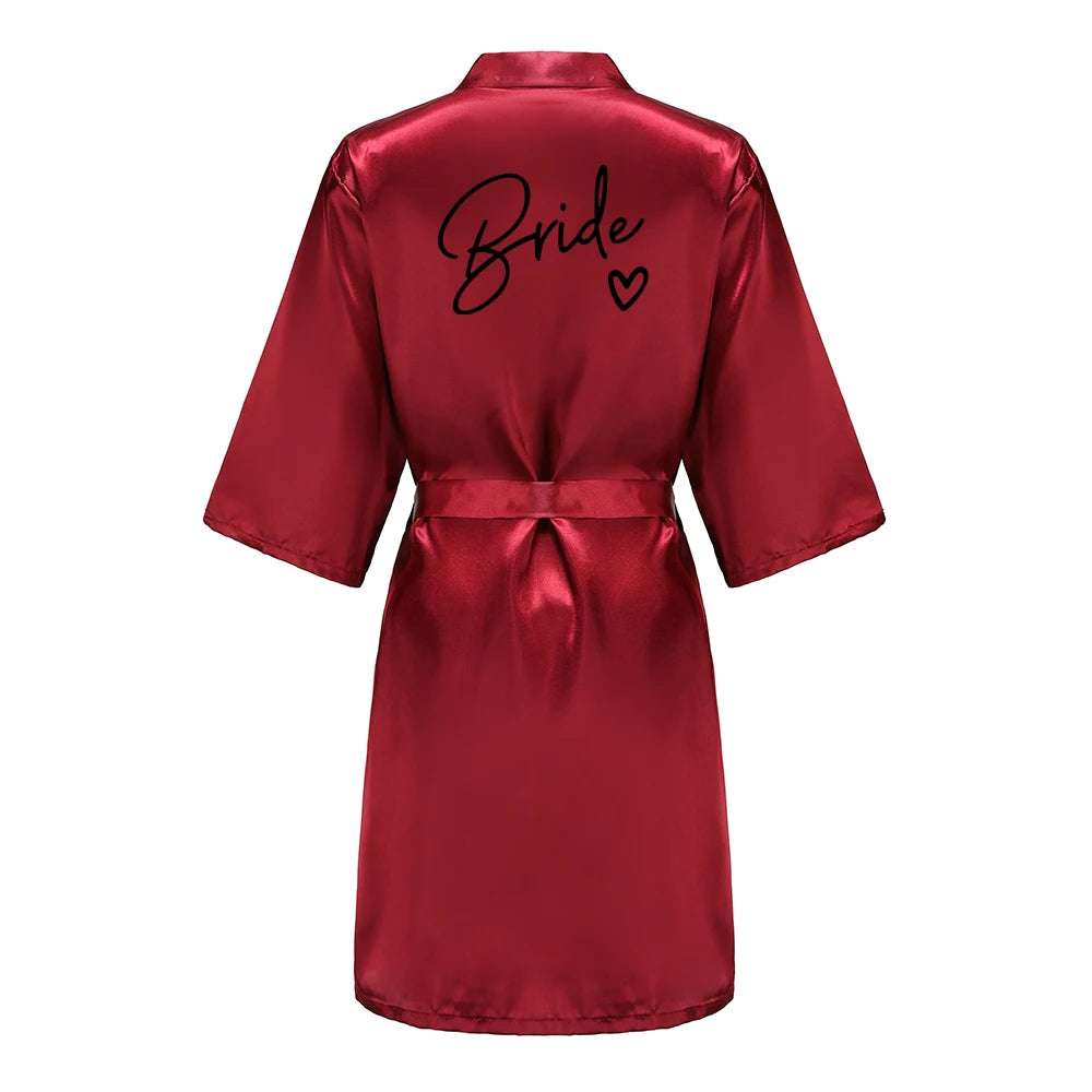 Wedding Party Team Bride Robe With Black Letters Kimono Satin Pajamas Bridesmaid Bathrobe SP003 - Matrix-studios.com