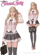 Spring Y2K Princess Outfits Women 2 Piece Sets Sweet Kawaii Bow Tops + Lace Pleated Skirt Female Retro Chic Preppy Style Clothes - Matrix-studios.com