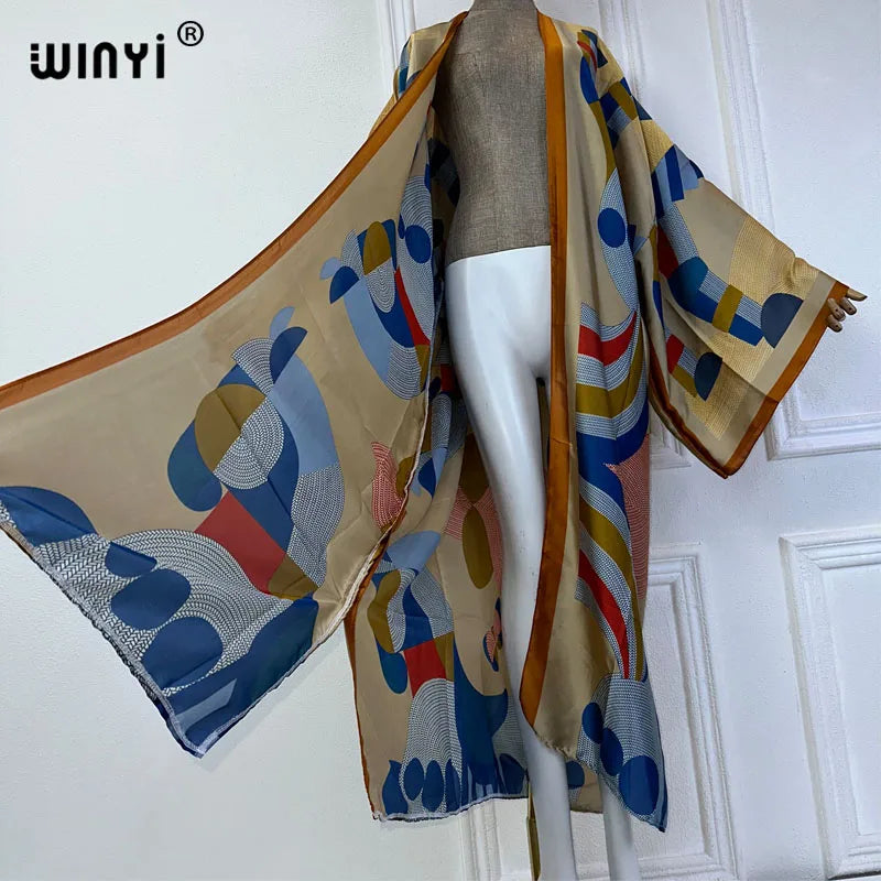 WINYI Summer Bohemian Kimono Beach Cover-Up Swim Suit Elegant African Women Boho Cardigan Sexy Holiday Long Sleeve Beach Dress - Matrix Studios