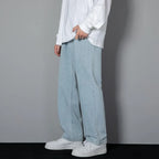 Korean Solid Colors Men's Casual Long Jeans Classic Man Four Seasons Straight Denim Wide-leg Pants Light Blue Grey Black 3XL - Matrix Studios