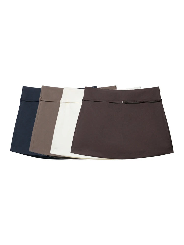 Women's Solid Color Skort with Belt Side Zipper Casual Shorts Skirts Fashionable And Stylish Women's Clothing - Matrix Studios