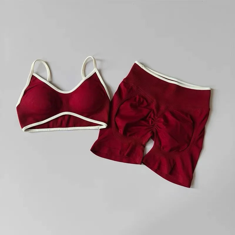Fitness Suit, Women's Suspender, Contrasting Color Bra, Sports Shock-absorbing Speed Drying Pants, Breathable Yoga Suit - Matrix-studios.com