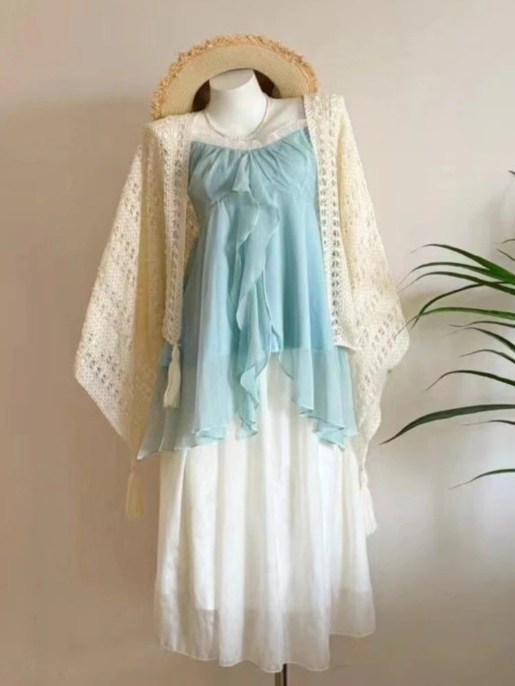 Casual Beach Style 2 Piece Skirt Sets Women Y2k Crop Top Vest + Mini Skirts Sweet Elegant Kawaii Vintage Suits Korean Fashion - Matrix-studios.com