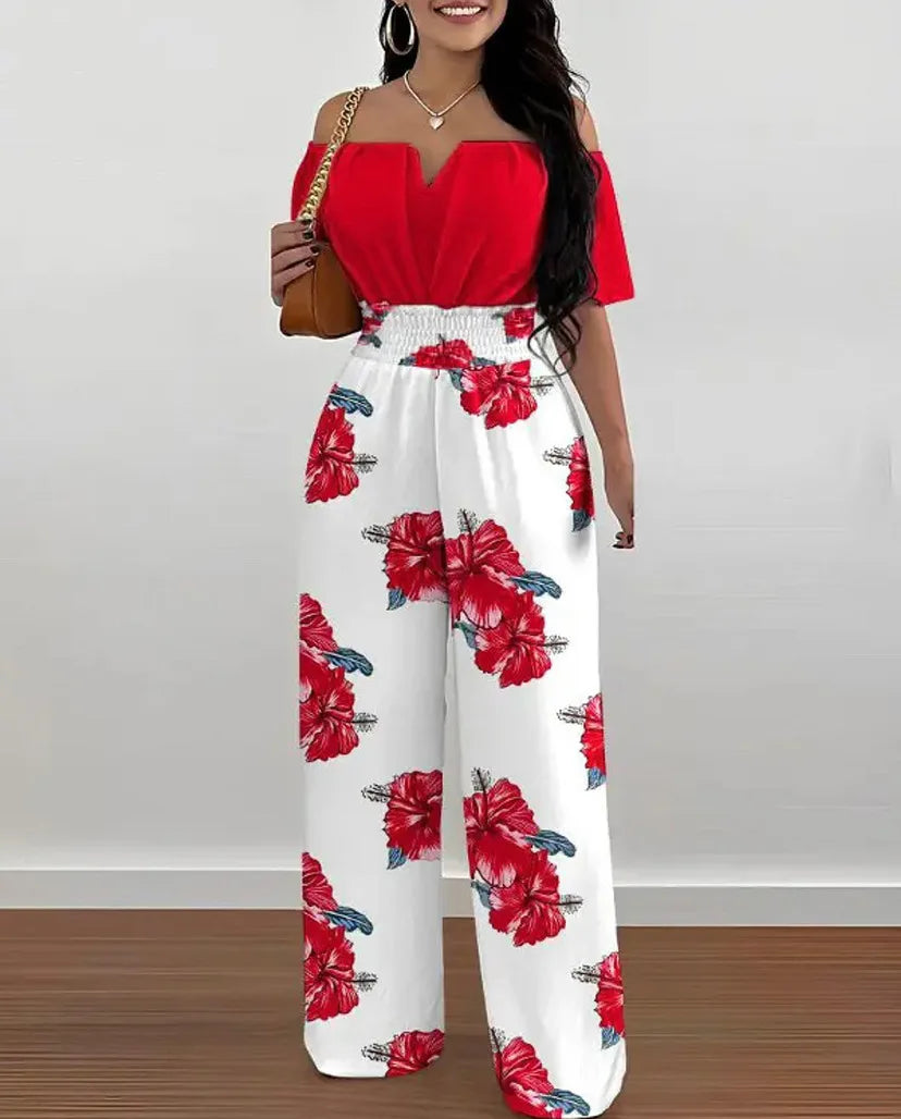 Summer Elegant Off Shoulder Women's Jumpsuit 2024 Fashion Trend Casual Short Sleeve Wide Leg Pants Jumpsuits for Women Overalls - Matrix Studios