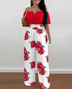 Summer Elegant Off Shoulder Women's Jumpsuit 2024 Fashion Trend Casual Short Sleeve Wide Leg Pants Jumpsuits for Women Overalls - Matrix Studios